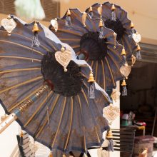 Three Tier Parasol in dusky duck egg blue